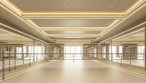 Obraz na płótnie 3D render of a ballet studio with modern lights, mirrors, and spacious floor. w salonie