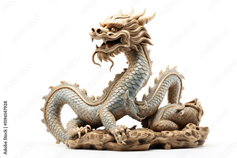 Fototapeta premium Dragon statue animal white background.
