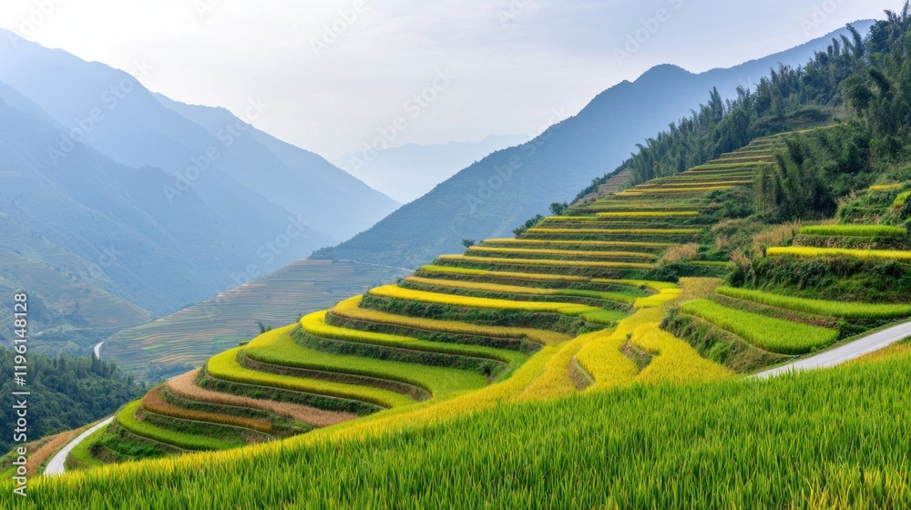 Fototapeta premium Golden Rice Terraces in Mountains