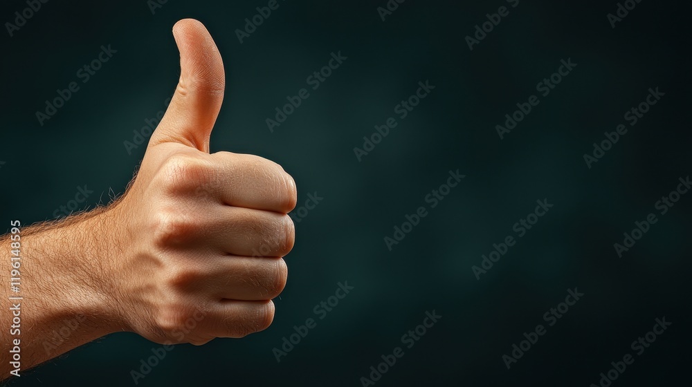 Close up Hand Gesture Thumbs Up Positive Sign Approval Success Dark Background Close up Hand Gesture Thumbs Up Positive Sign Approval Success Dark Background