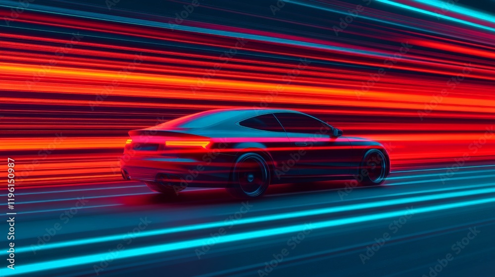 Futuristic Car in Motion with Neon Lights and Colorful Blur Effects Futuristic Car in Motion with Neon Lights and Colorful Blur Effects