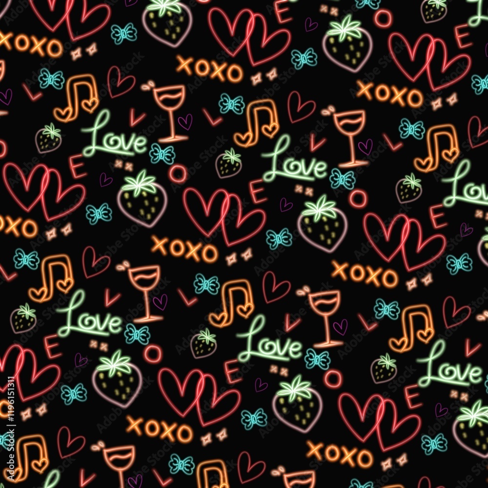 Fototapeta premium Seamless pattern of element love neon