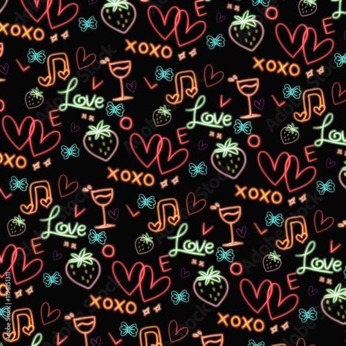 Seamless pattern of element love neon