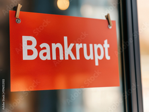 Bankrupt sign displayed in retail space, indicating financial distress