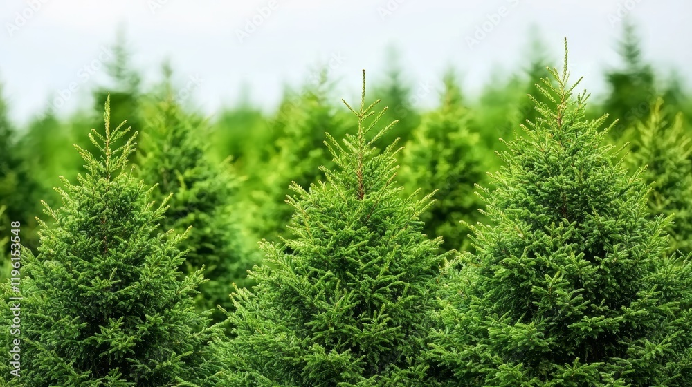 Lush Green Fir Trees Growing in a Rugged Mountain Landscape Under Clear Sky Lush Green Fir Trees Growing in a Rugged Mountain Landscape Under Clear Sky