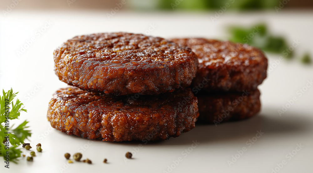 Ai. Ingredients for burgers, meatballs, created using Generative AI technology.