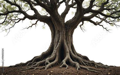 Majestic Ancient Tree with Intricate Roots Against a Transparent Background photo