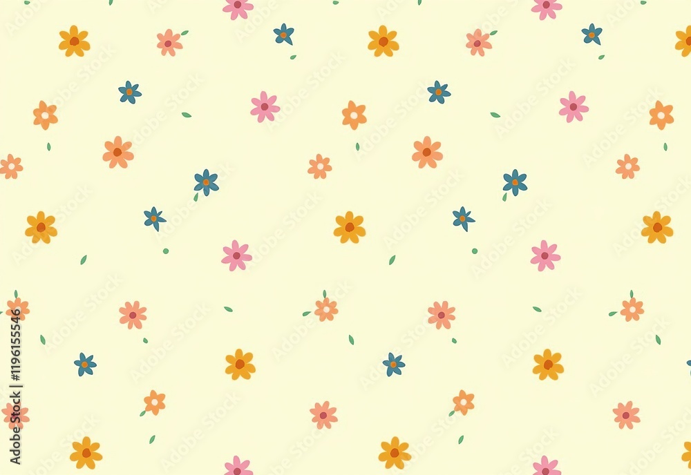 Vibrant Retro Floral Design: Seamless Pattern of Small Pastel Flowers on Cream Background for a Joyful and Colorful Aesthetic Vibrant Retro Floral Design: Seamless Pattern of Small Pastel Flowers on Cream Background for a Joyful and Colorful Aesthetic