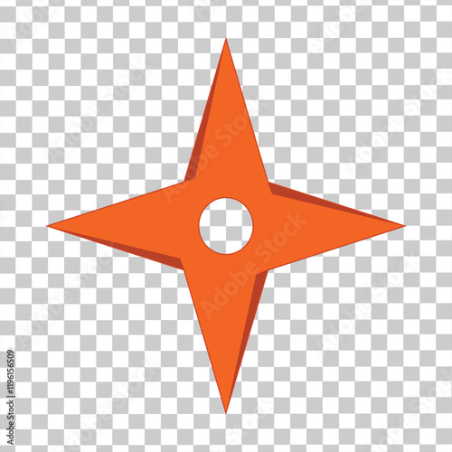 Shuriken icon, orange color, ninja weapon vector,