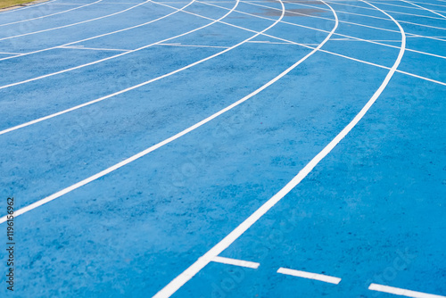 Athletics Running Track with Blue Surface and White Lane Lines Designed for Competitive Use
