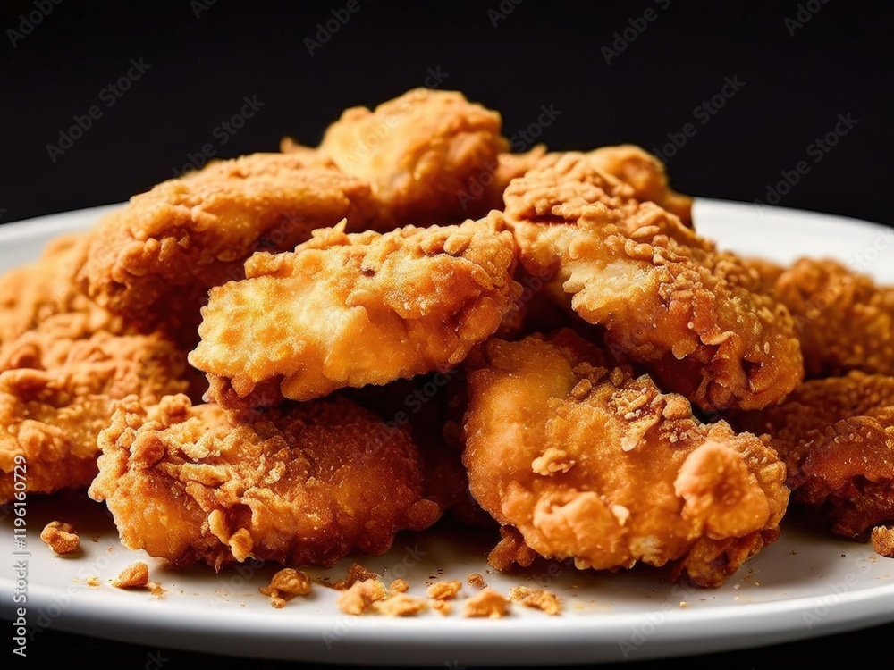 the AI Image Generator, Crunchy Fried Chicken Nuggets on a White Plate the AI Image Generator, Crunchy Fried Chicken Nuggets on a White Plate