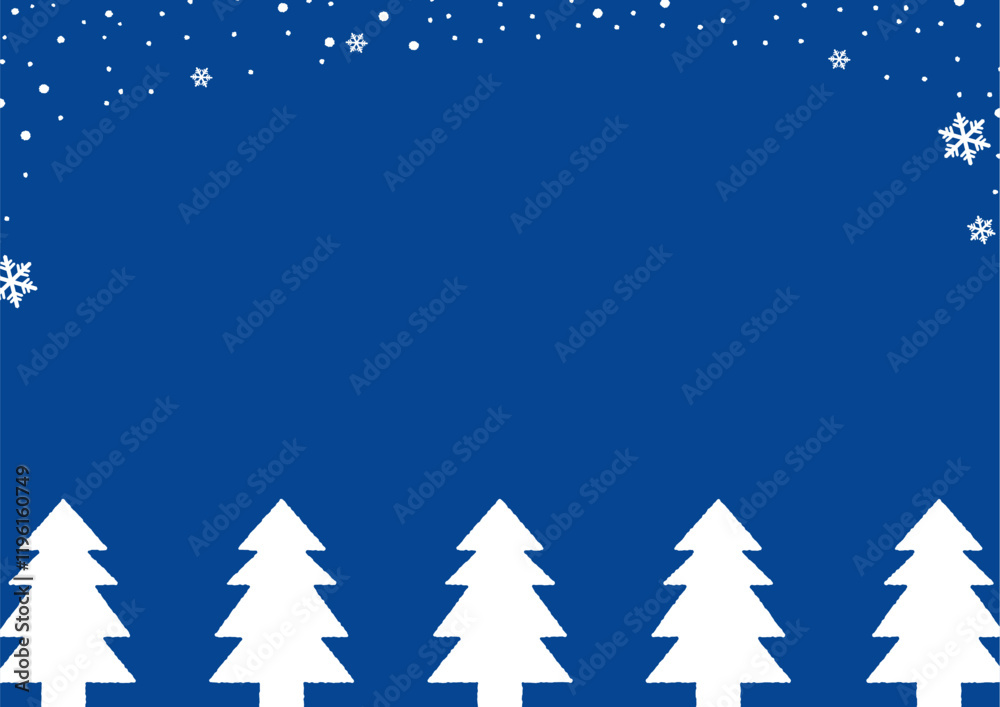Obraz premium 夜空のもみの木と雪の結晶の背景_横