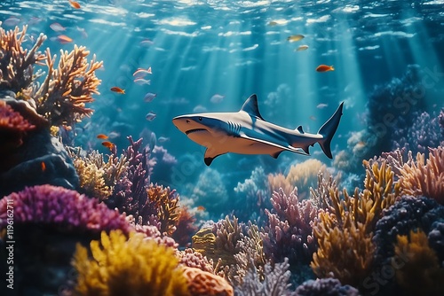 Majestic Shark in Vibrant Coral Reef