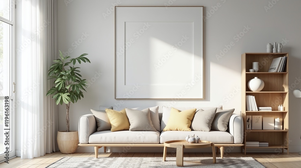 Naklejka premium Modern Boho living room interior style. Empty wall mock up. Wall art. wall background. 3d rendering, 3d illustration