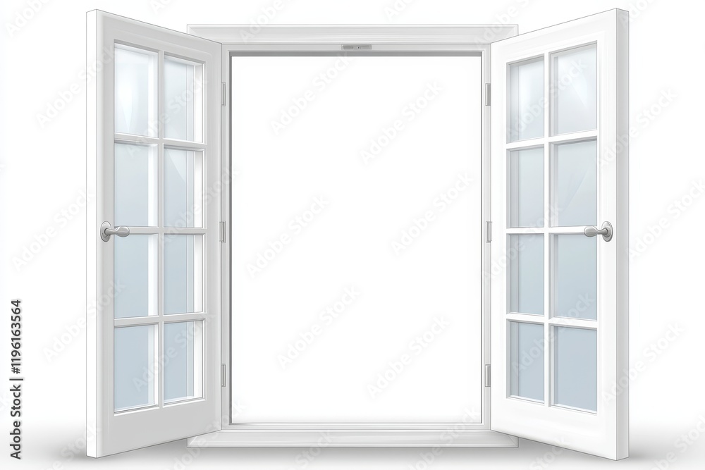 Open white window with glass panes.