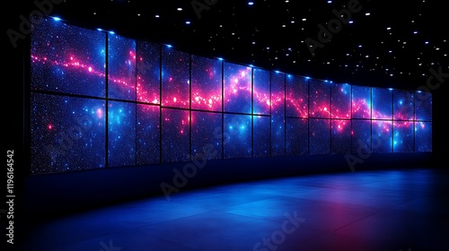 Curved LED screen displays nebula.