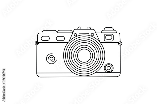 single line art photography camera outline flat vector