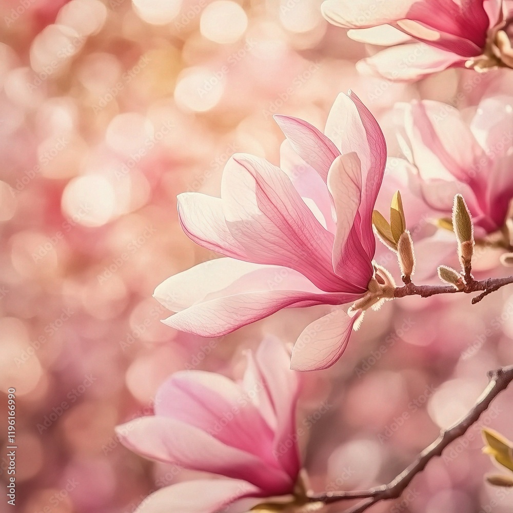 Fototapeta premium Closeup of Blooming Magnolia Tree Flowers in Springtime Pastel Tones