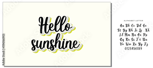 Hello sunshine. Hand drawn calligraphy and brush pen lettering. design for holiday greeting card and invitation of seasonal summer holidays, summer beach parties, tourism and travel.