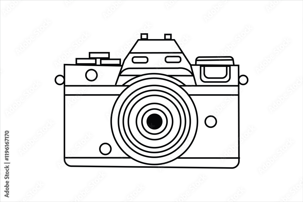 single line art photography camera outline flat vector
