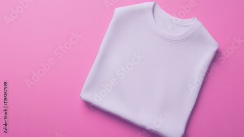 Folded White T-Shirt on Pink Background photo