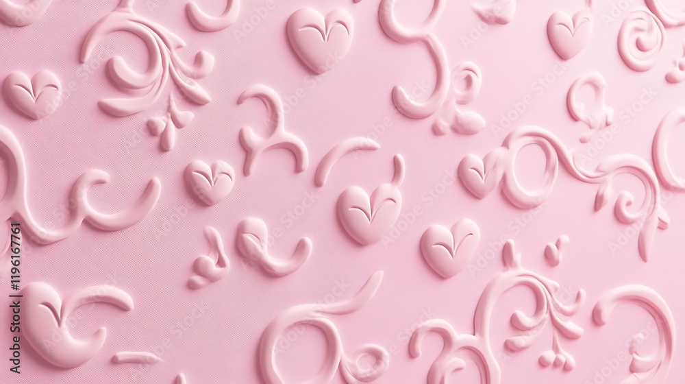 Pink Embossed Hearts and Floral Swirls Design Pink Embossed Hearts and Floral Swirls Design