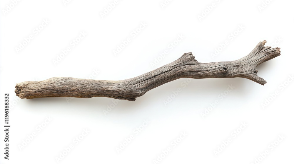 Single Driftwood Branch Against a White Background Single Driftwood Branch Against a White Background