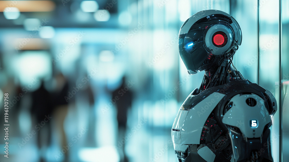 Fototapeta premium futuristic humanoid robot artificial intelligence working with human business concept background