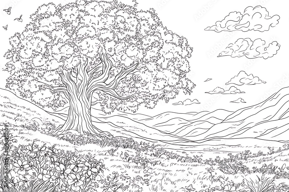 Majestic Mountain Landscape Coloring Page Majestic Mountain Landscape Coloring Page