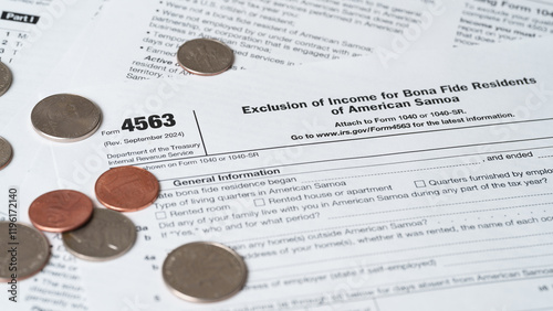Form 4563, Exclusion of Income for Bona Fide Residents of American Samoa, Tax Document Close-Up