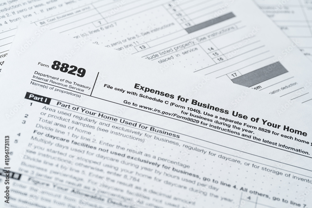 Form 8829, Expenses for Business Use of Home, IRS Tax Document Close-Up Form 8829, Expenses for Business Use of Home, IRS Tax Document Close-Up