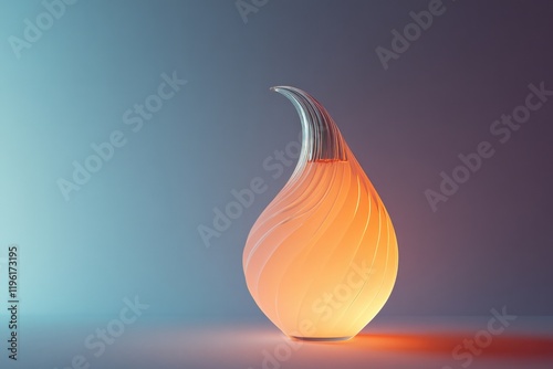 creative 3d display of unique perfume bottle shaped like teardrop glowing softly against solid gradient background