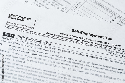 Schedule SE, Self-Employment Tax Form 1040, IRS Tax Document Close-Up