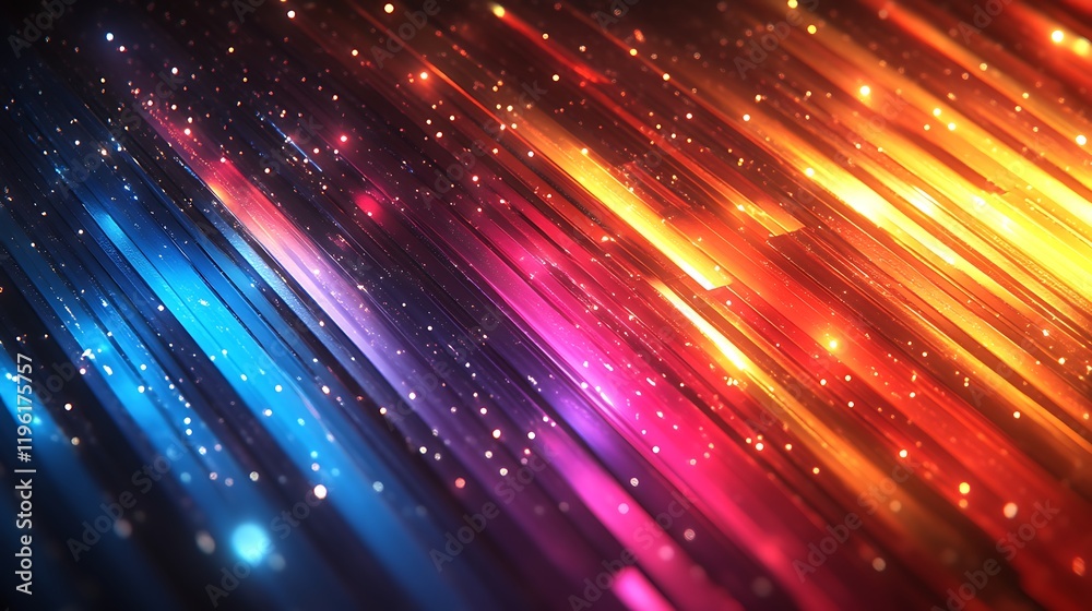 Fototapeta premium Abstract vibrant diagonal light streaks and sparkles.