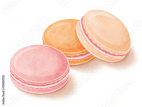 french macaroons. isolated, food, white, powder, pink, makeup, cream, beauty, cosmetics, sausage, color, chocolate, make-up, brown, sweet, meat, slice, make, dessert, milk, snack, object, red, breakfa photo