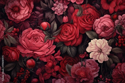 Wallpaper pattern flowers roses art.