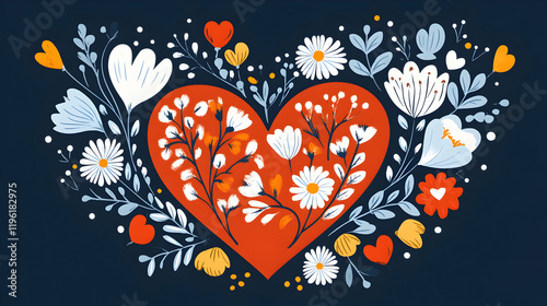 Floral Heart Design, Valentine's Day, Love, Flowers, romance, wedding, illustration, pattern, background