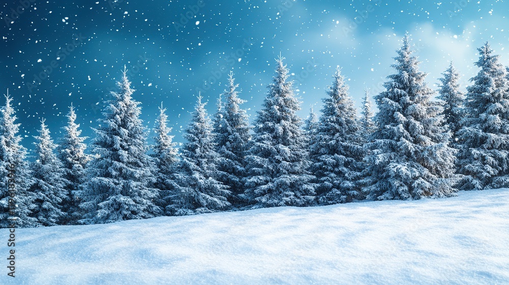 A serene winter landscape featuring snow-covered trees under a starry sky, evoking a peaceful and magical atmosphere. A serene winter landscape featuring snow-covered trees under a starry sky, evoking a peaceful and magical atmosphere.