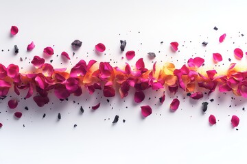 golden color touch on end of every petal border, dark navy blue and small bright pink roses on top right corner, white background, elegant, minimalist, invitation style background. -