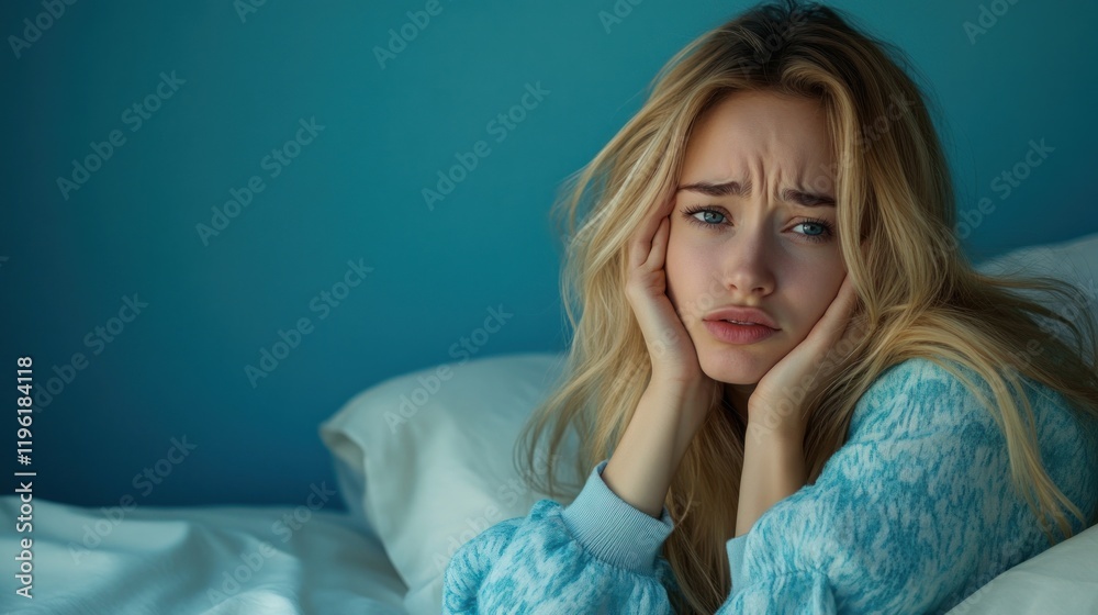 Obraz premium Troubled Young Woman Contemplating in Bed