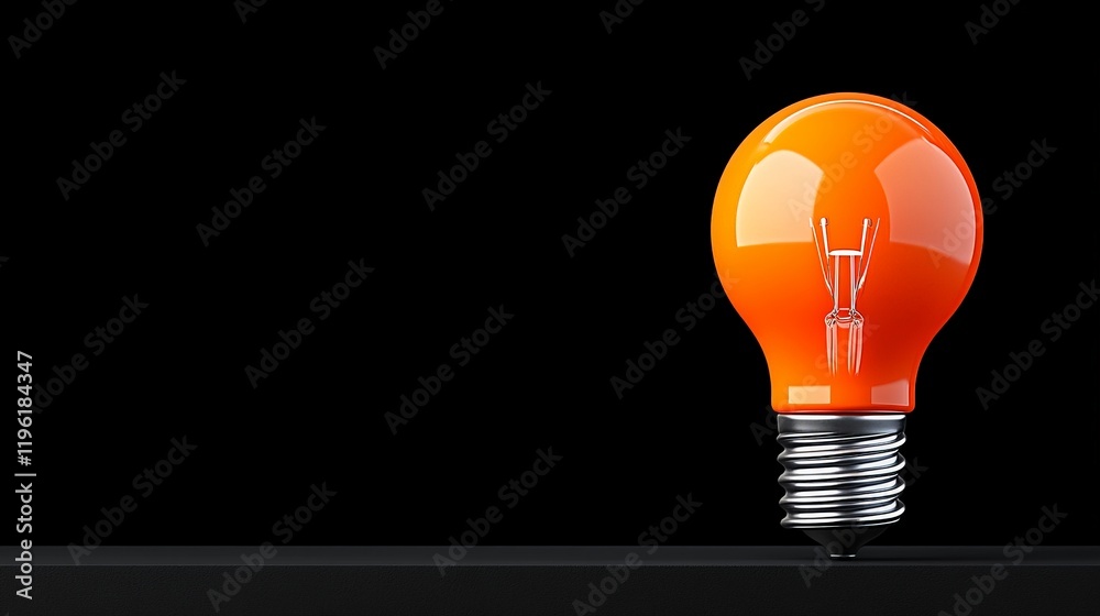 Orange Lightbulb on Black: A single orange lightbulb stands out against a stark black background, its vibrant hue symbolizing a spark of inspiration, a fresh perspective, and a burst of creativity. Orange Lightbulb on Black: A single orange lightbulb stands out against a stark black background, its vibrant hue symbolizing a spark of inspiration, a fresh perspective, and a burst of creativity.
