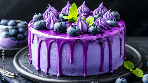 Delicious Purple Blueberry Cake with Dripping Glaze, purple cake, drip cake, dessert, sweet, creamy