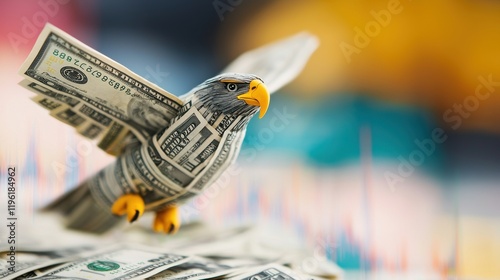 financial freedom independence strategy value concept. A money sculpture shaped like a flying eagle symbolizes wealth and freedom. photo