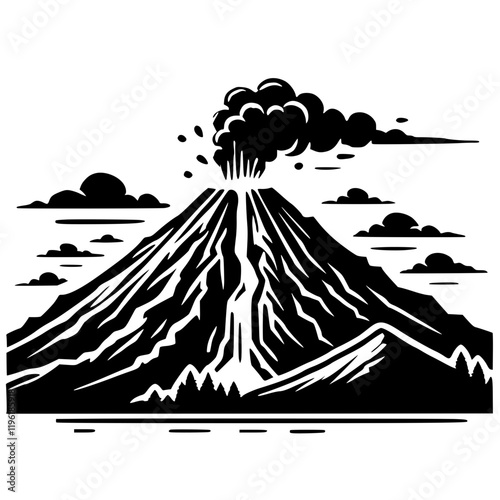 Silhouette of volcano eruption vector design