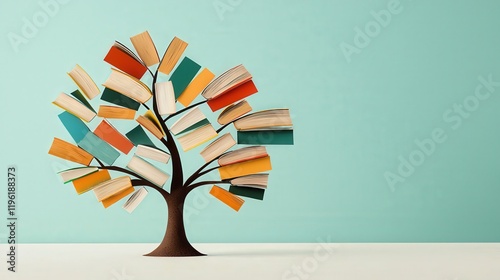 A tree made of books with each leaf representing a unique script or symbol