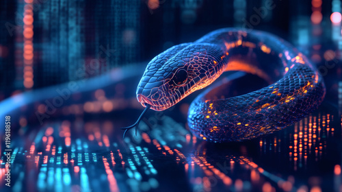 A computer screen displaying python code with a digital snake, symbolizing python programming for data engineering
 photo