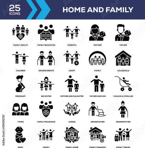 Home And Family Black Glyph Icon Collection