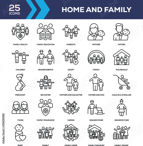 Home And Family Line Icon Collection