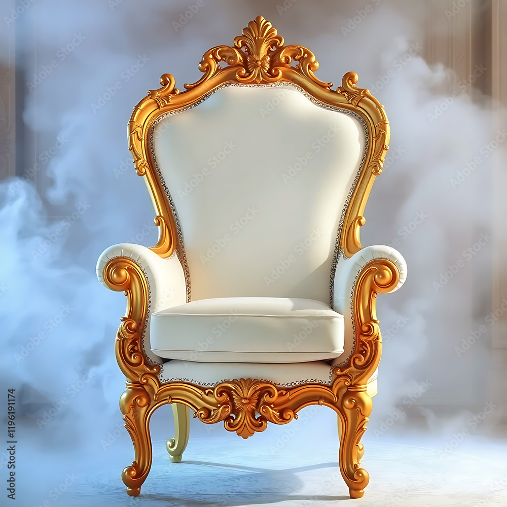 Luxurious Cream Leather Wingback Chair with Gold Accents. Luxurious Cream Leather Wingback Chair with Gold Accents.