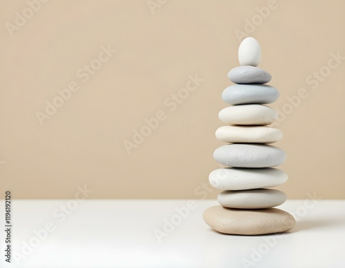 zen, stones, stacked, arranged, flat, white, surface, beige, background, clean, balance, harmony, calm, minimalist, serene, tranquil, meditative, peaceful, nature, simplicity, alignment, symmetry, photo